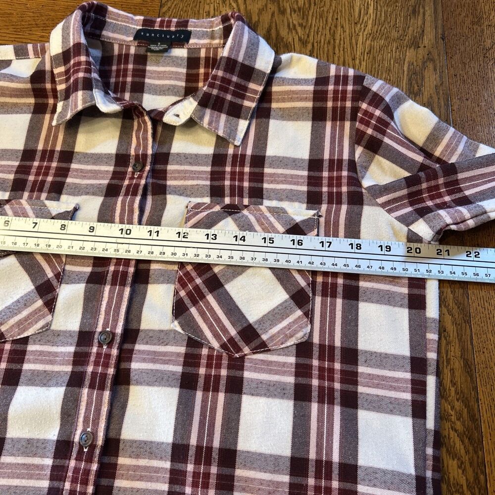 Sanctuary Plaid Lightweight Flannel Shirt Button Up Sz Small Cozy Cabincore Fall - Picture 7 of 11